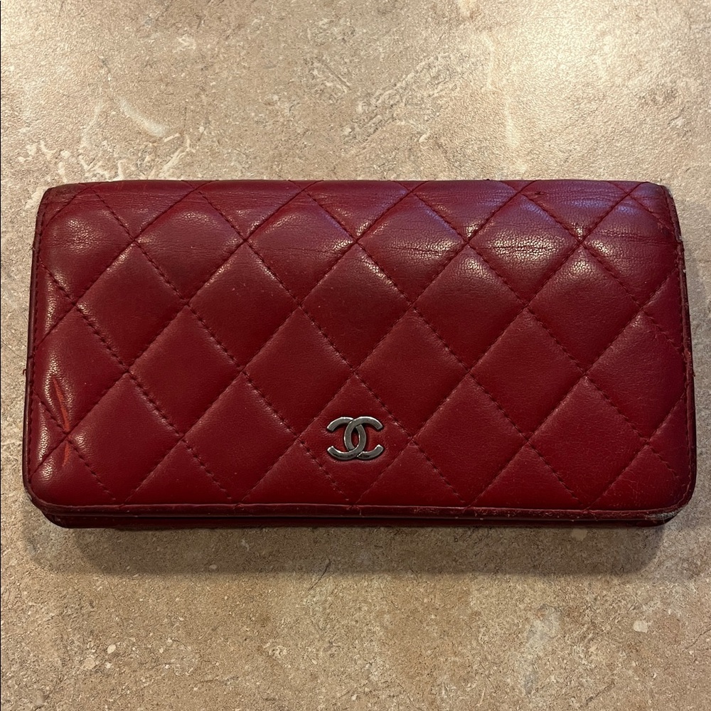 Chanel Red Quilted Timeless/Classique Leather Wallet